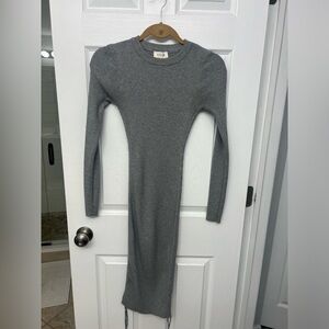 ACOA Gray Ribbed Knit Bodycon Dress